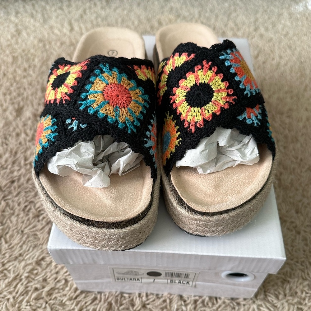 NWOT MULTICOLOR CROCHET SLIDES